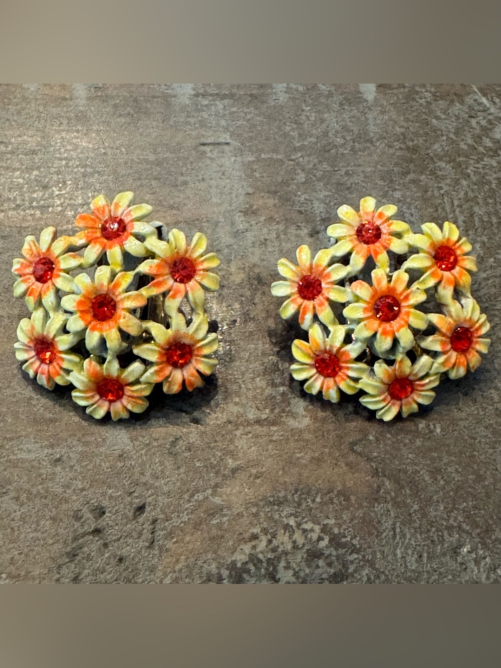 Vintage Enamel Flower Power Mod Style Clip Earrings
